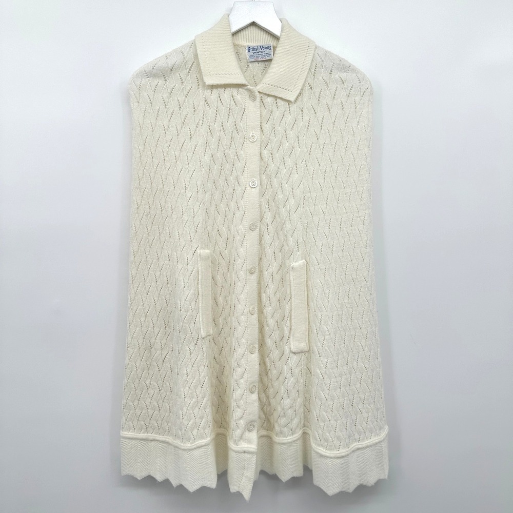 Vintage British Vogue Wintuk Poncho Cape Sweater One Size Sheer Quiet Luxury USA